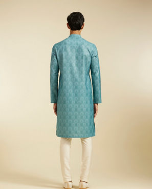 Diwas Men Aqua Green Medallion Printed Kurta