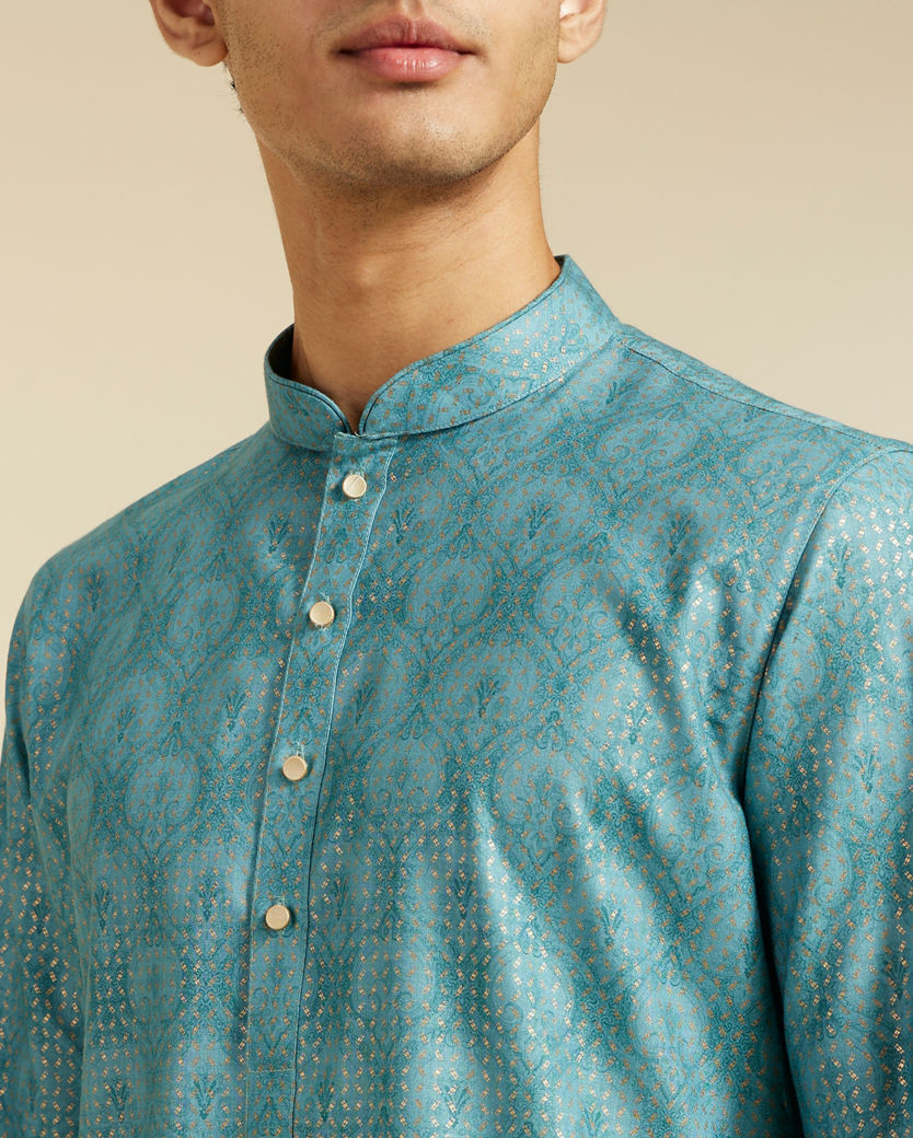 Diwas Men Aqua Green Harlequin Printed Kurta