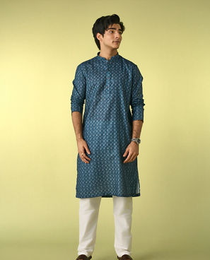 Diwas Men Elegant Greyish Blue Kurta Pajama