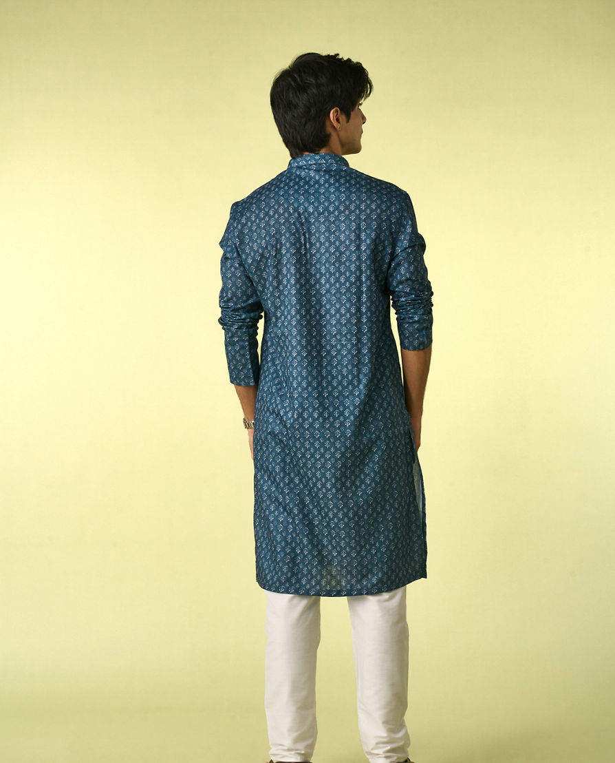 Diwas Men Elegant Greyish Blue Kurta Pajama