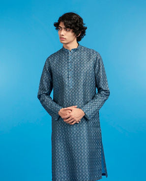 Diwas Men Glistening Greyish Blue Cotton Kurta
