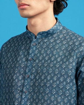 Diwas Men Glistening Greyish Blue Cotton Kurta