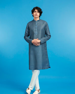Diwas Men Glistening Greyish Blue Cotton Kurta