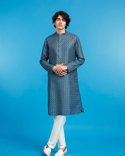 Diwas Men Glistening Greyish Blue Cotton Kurta