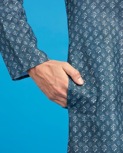 Diwas Men Glistening Greyish Blue Cotton Kurta