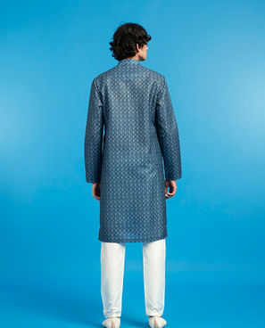 Diwas Men Glistening Greyish Blue Cotton Kurta