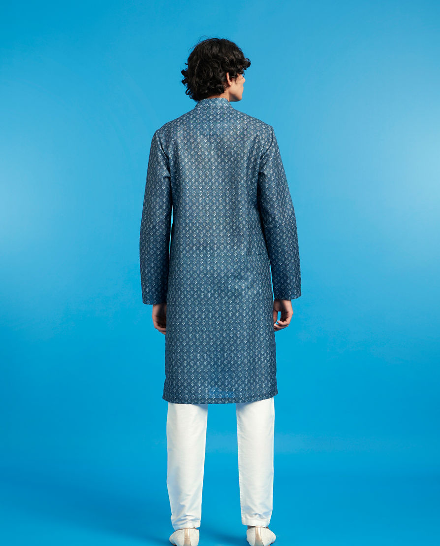 Diwas Men Glistening Greyish Blue Cotton Kurta