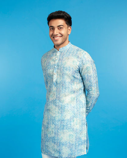 Diwas Men Aqua Green Celebration Kurta