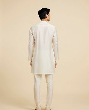 Diwas Men Cream White Grid Patterned Kurta