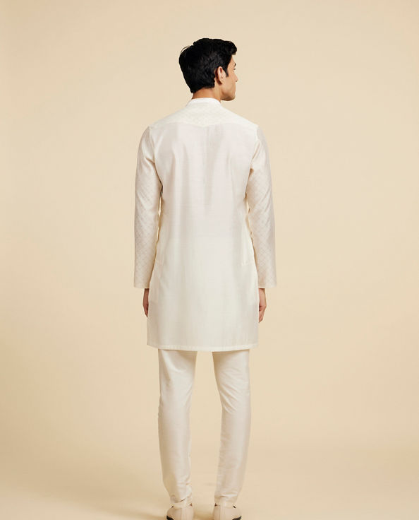 Diwas Men Cream White Grid Patterned Kurta