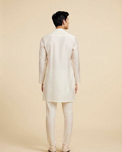 Diwas Men Cream White Grid Patterned Kurta
