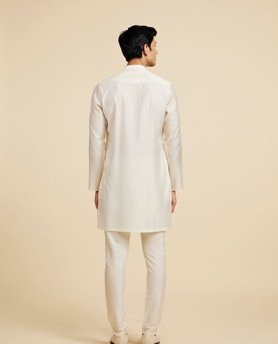 Diwas Men Cream White Grid Patterned Kurta