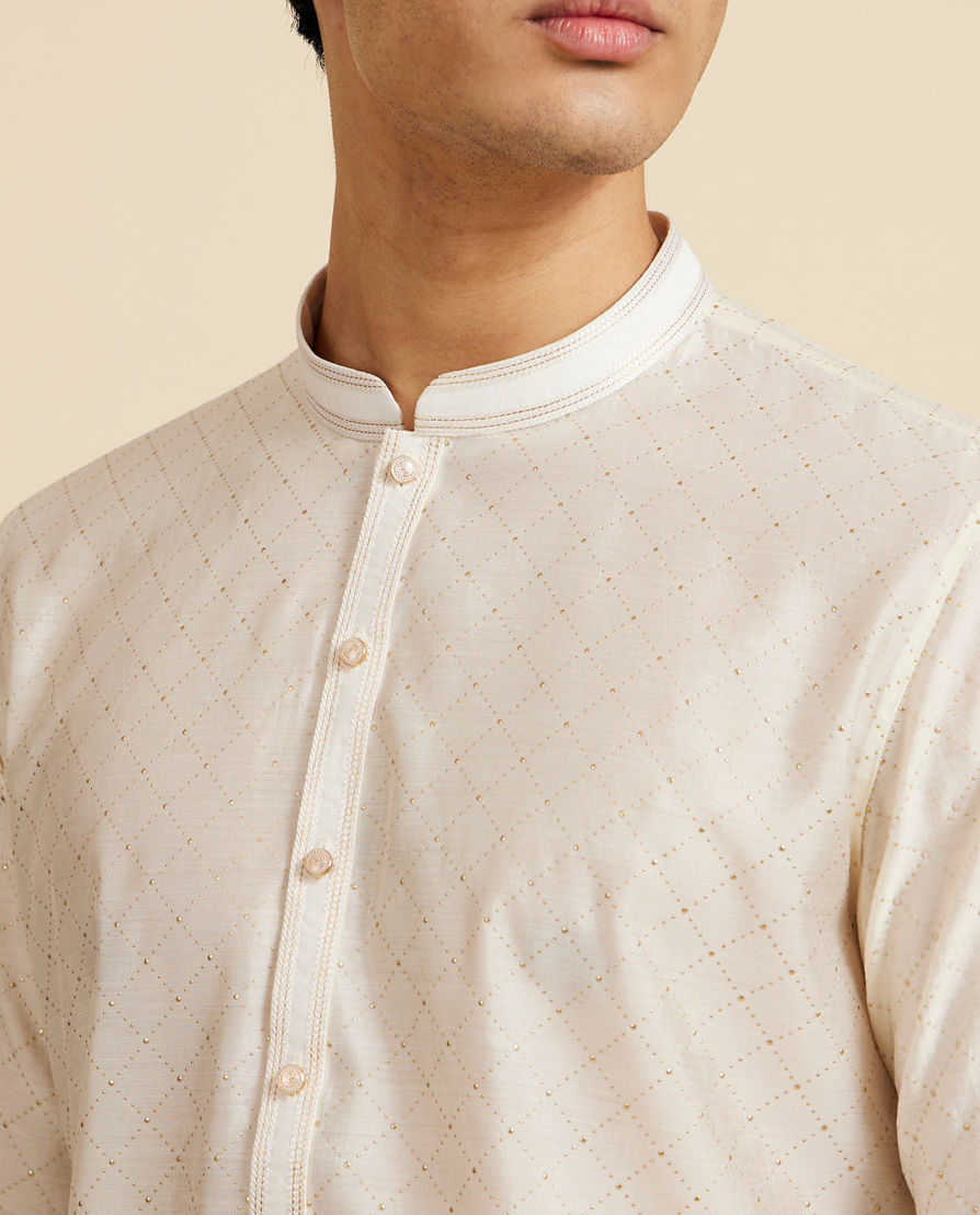 Diwas Men Cream White Grid Patterned Kurta
