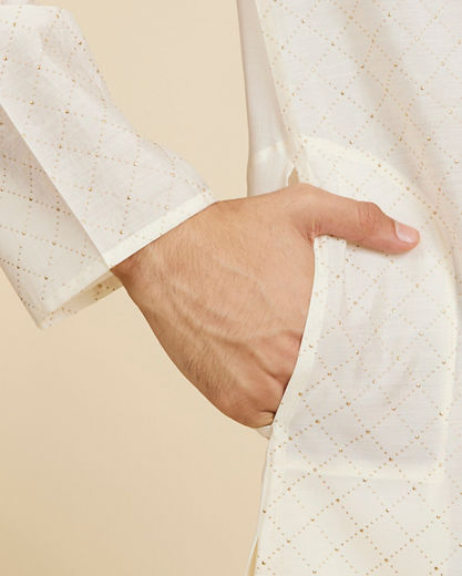 Diwas Men Cream White Grid Patterned Kurta