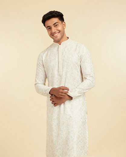 Diwas Men Elegant Cream Fancy Print Kurta