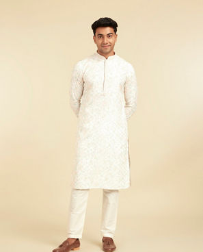 Diwas Men Elegant Cream Fancy Print Kurta
