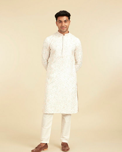 Diwas Men Elegant Cream Fancy Print Kurta