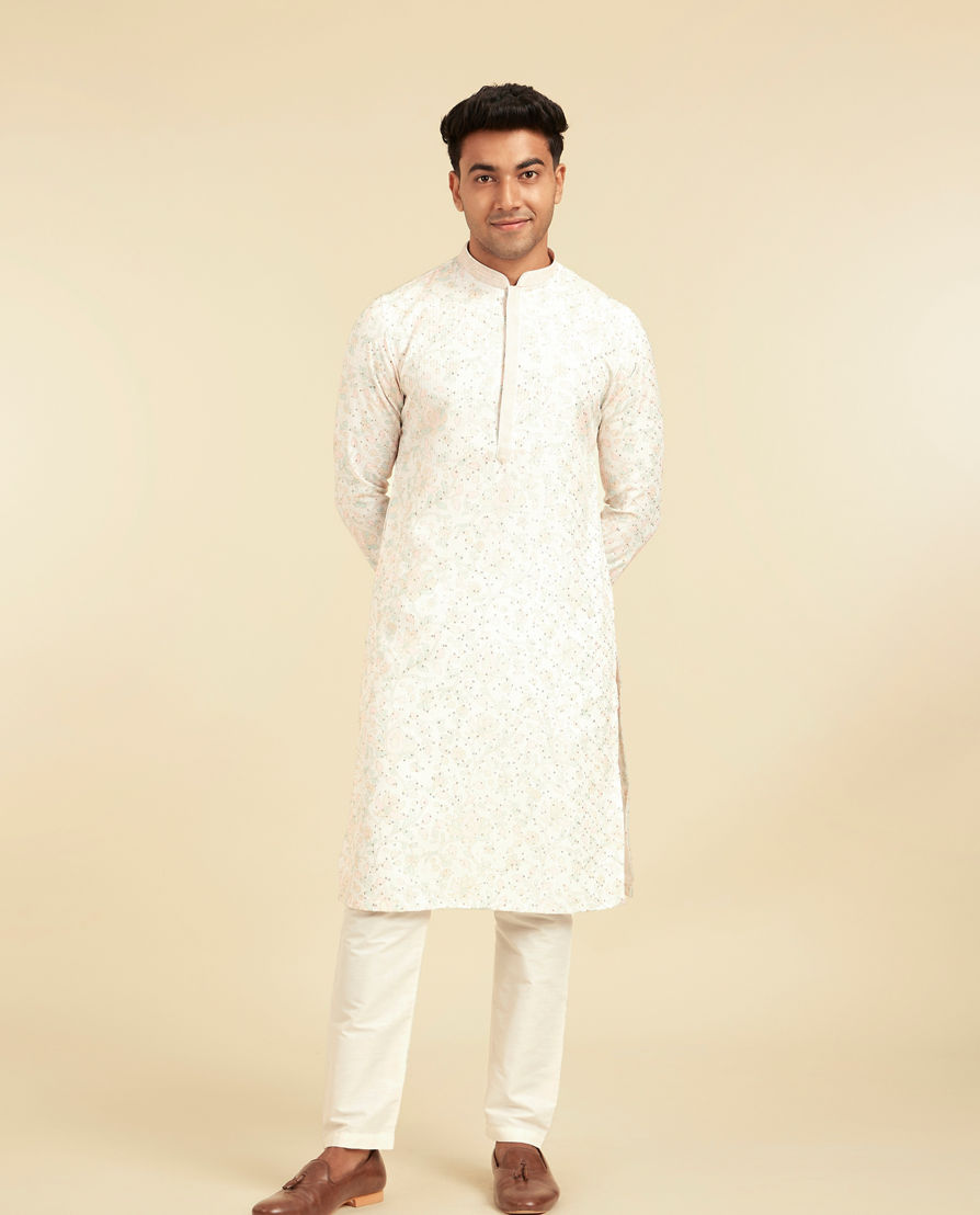 Diwas Men Elegant Cream Fancy Print Kurta