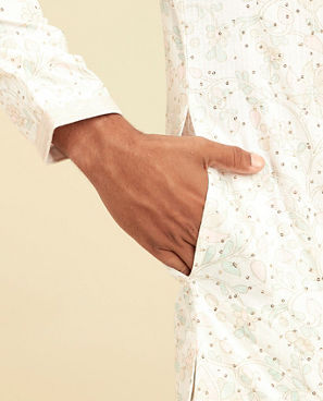 Diwas Men Elegant Cream Fancy Print Kurta