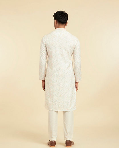 Diwas Men Elegant Cream Fancy Print Kurta