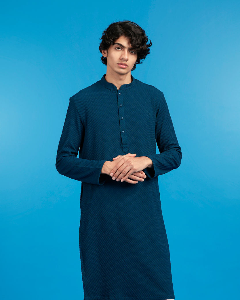Diwas Men Teal Blue Elegance Kurta