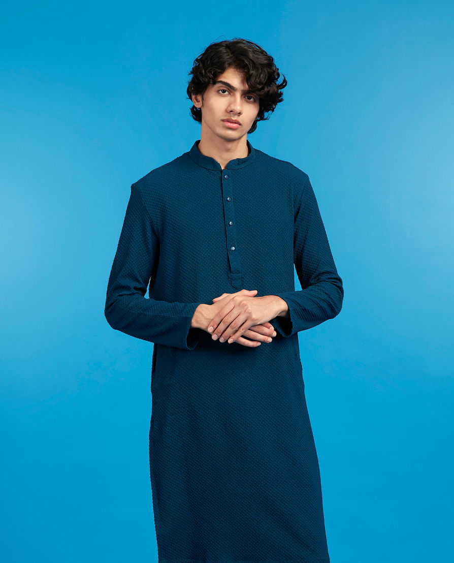 Diwas Men Teal Blue Elegance Kurta