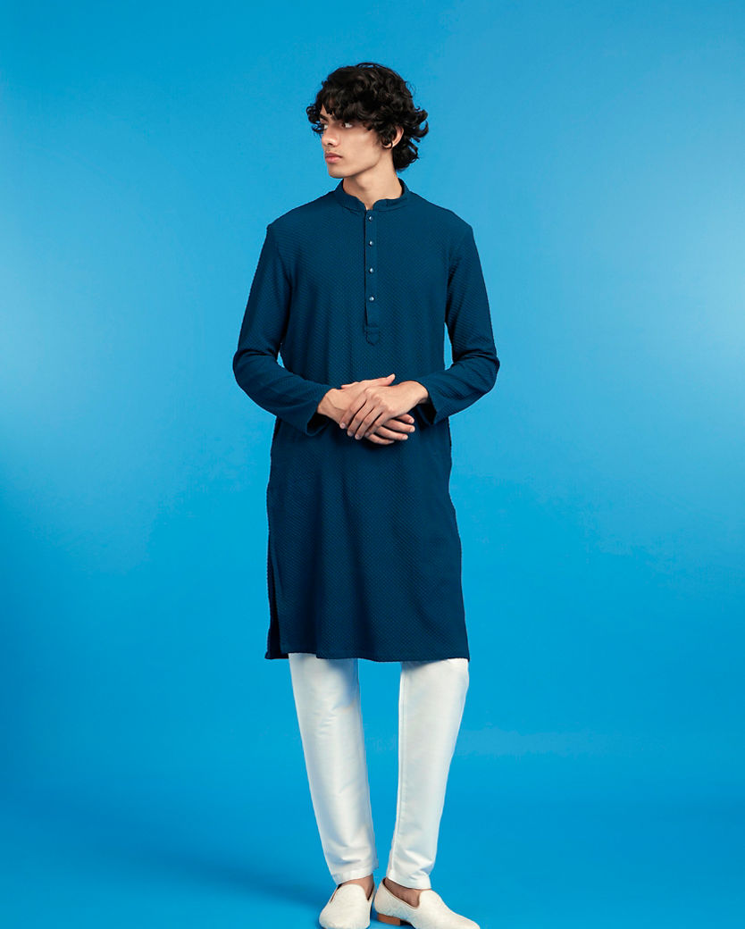 Diwas Men Teal Blue Elegance Kurta