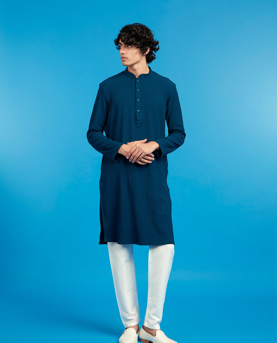 Diwas Men Teal Blue Elegance Kurta