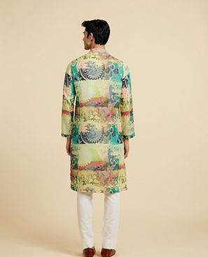 Diwas Men Soft Green Botanical Printed Kurta