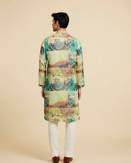 Diwas Men Soft Green Botanical Printed Kurta