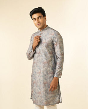 Diwas Men Green Art Silk Printed Fancy Kurta