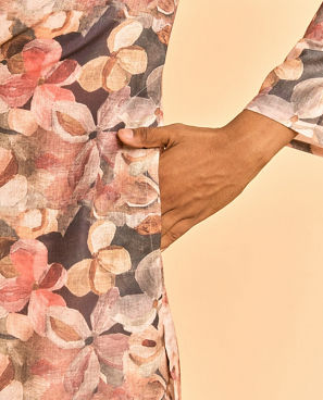 Diwas Men Brown Blended Cotton Kurta