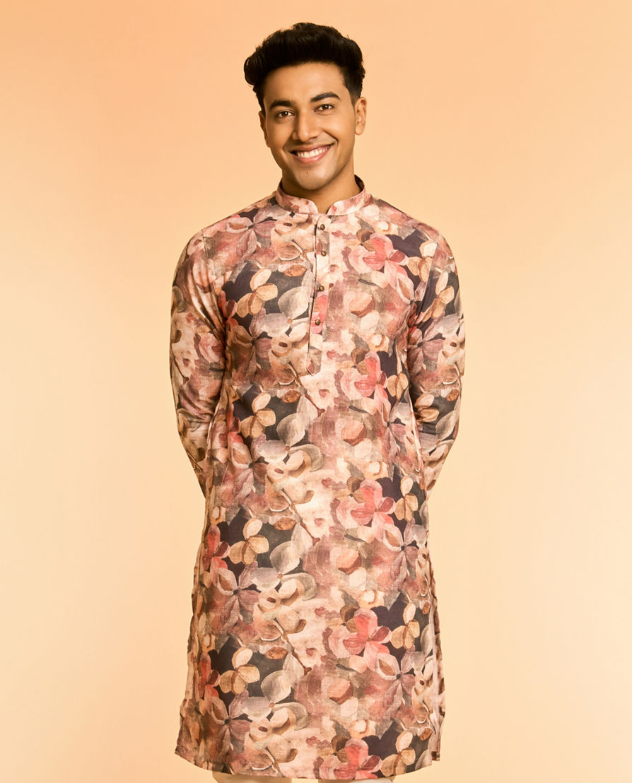 Diwas Men Brown Blended Cotton Kurta