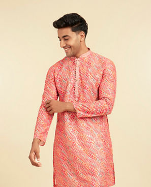 Diwas Men Coral Pink Kurta