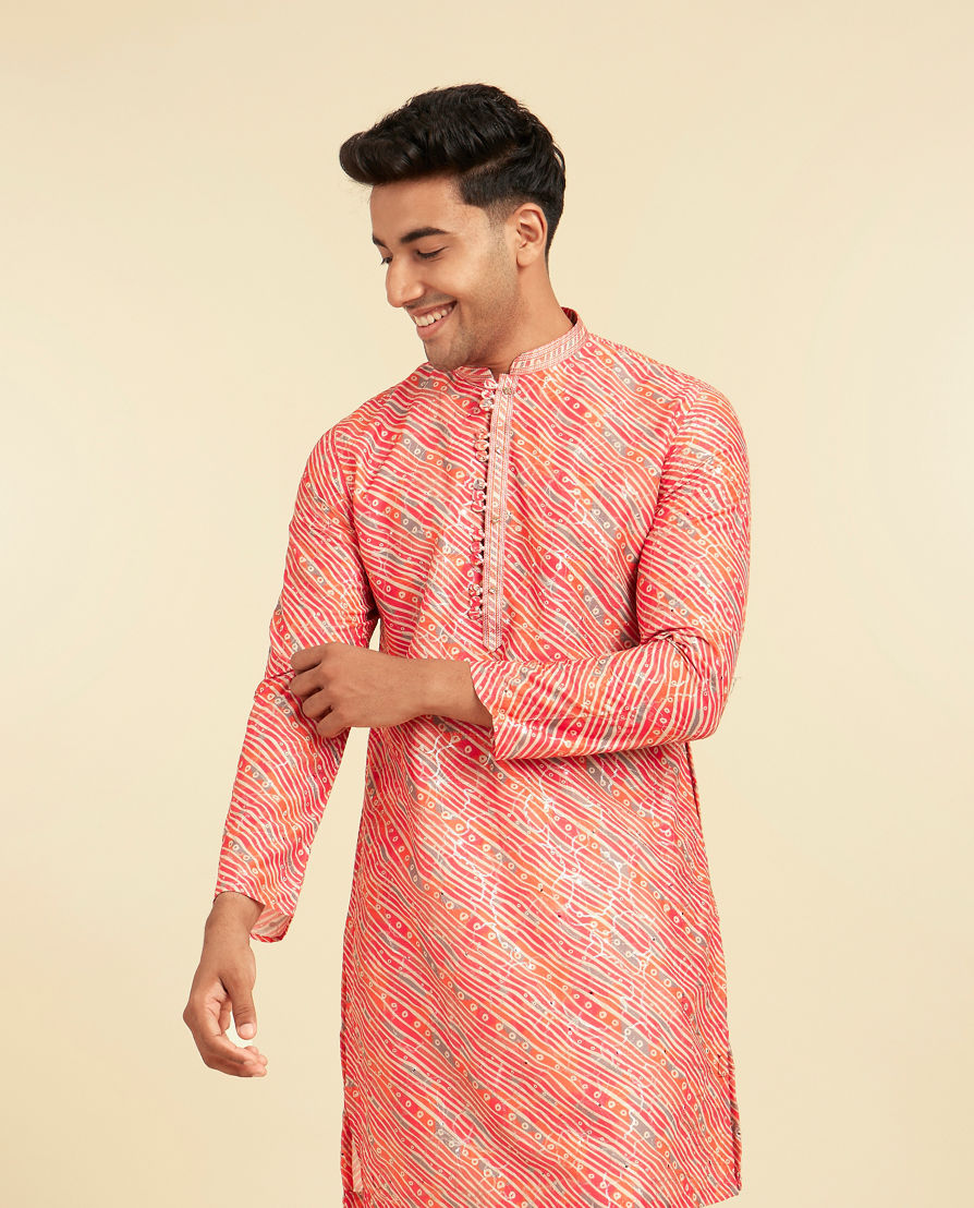 Diwas Men Coral Pink Kurta