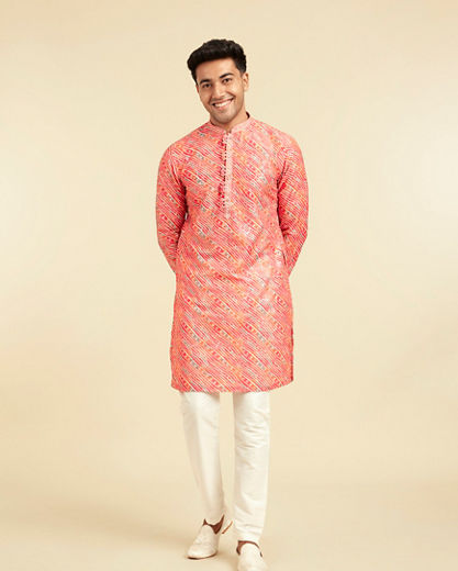 Diwas Men Coral Pink Kurta