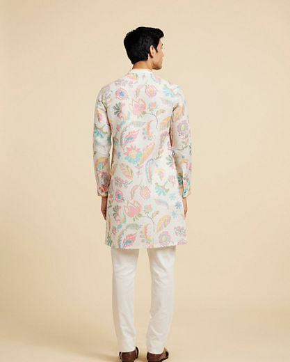Diwas Men Cream White Floral Printed Kurta