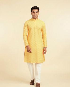 Diwas Men Sunshine Yellow Cotton Kurta