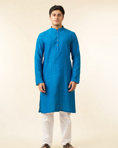 Diwas Men Mid Blue Festive Charm Kurta