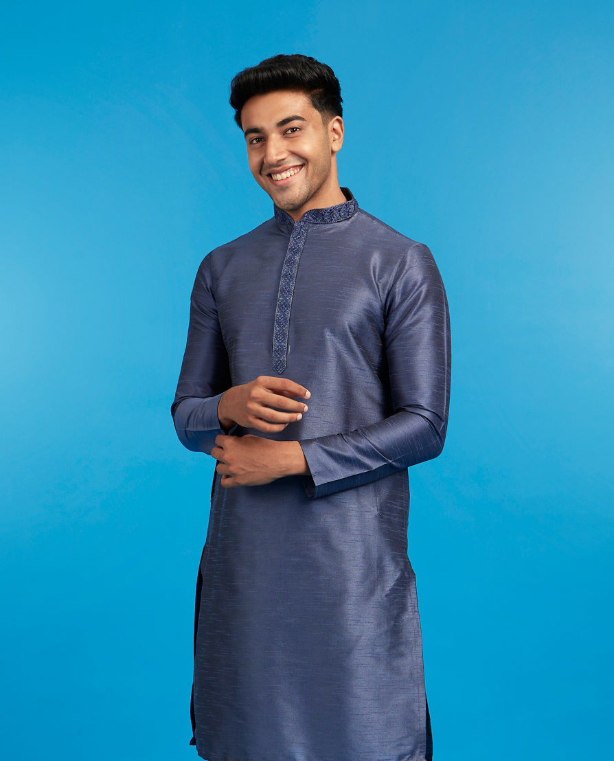 Diwas Men Radiant Dark Blue Skyline Kurta