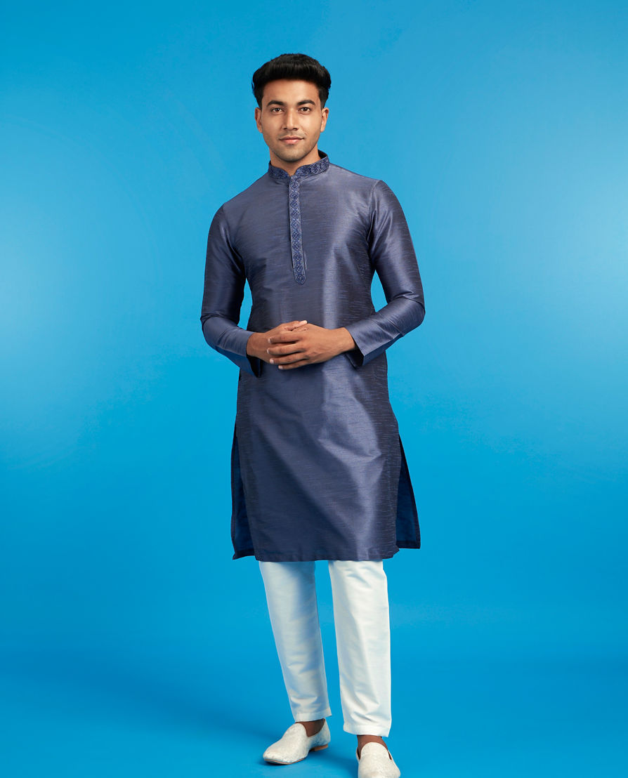 Diwas Men Radiant Dark Blue Skyline Kurta
