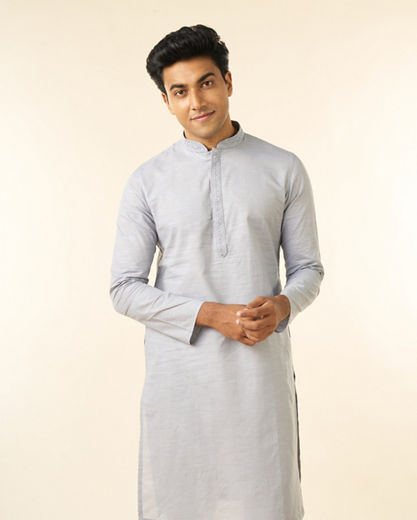 Diwas Men Light Grey Regal Cotton Kurta