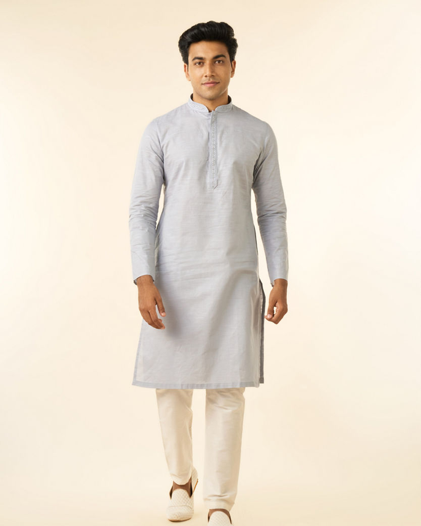 Diwas Men Light Grey Regal Cotton Kurta