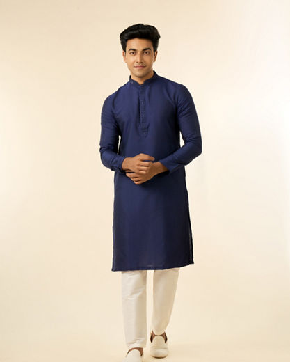 Diwas Men Elegance Viscose Kurta in Mid Blue
