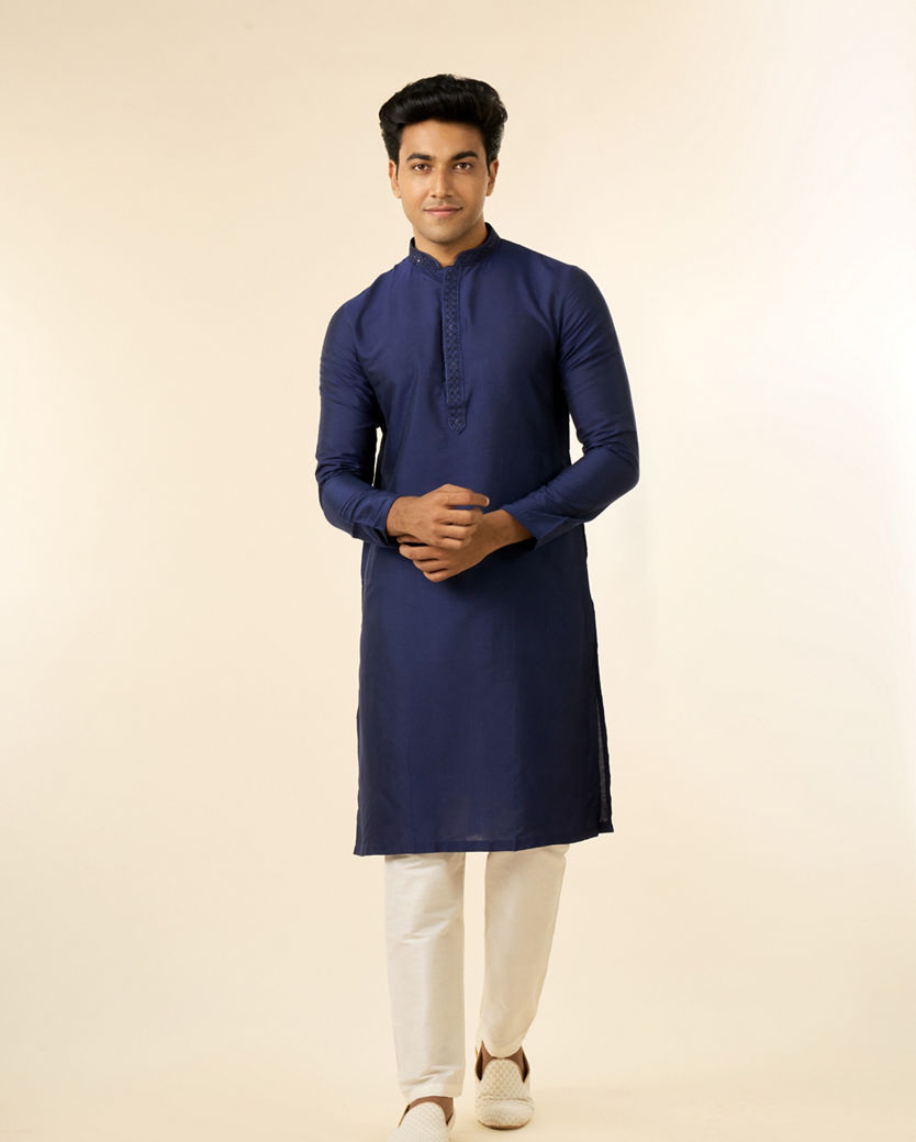 Diwas Men Elegance Viscose Kurta in Mid Blue