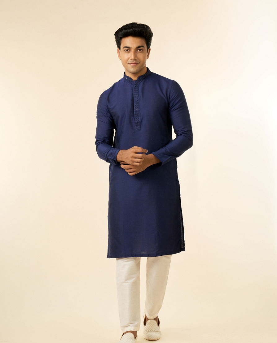 Diwas Men Elegance Viscose Kurta in Mid Blue