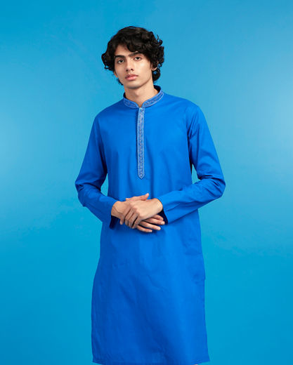 Diwas Men Mystic Mid Blue Cotton Kurta