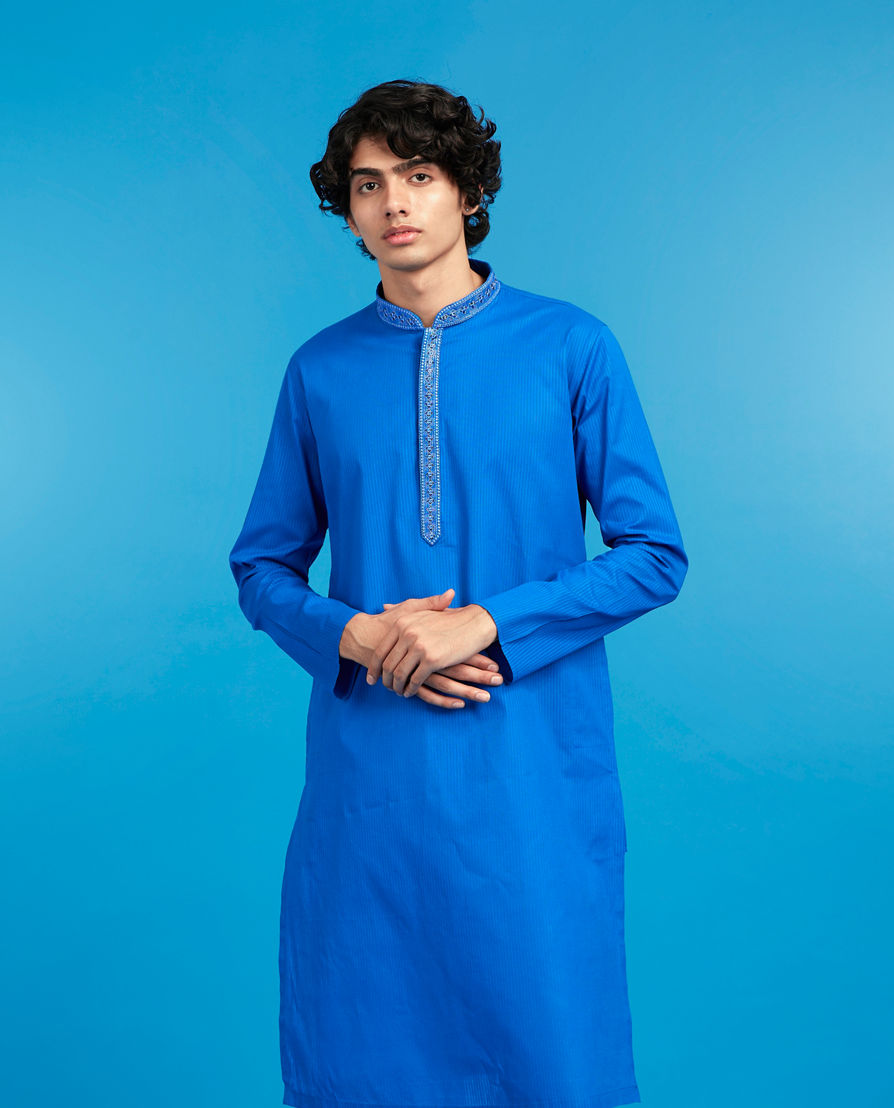 Diwas Men Mystic Mid Blue Cotton Kurta