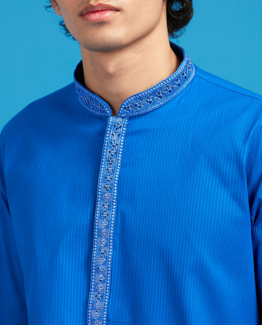 Diwas Men Mystic Mid Blue Cotton Kurta