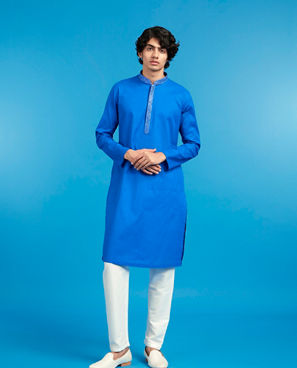 Diwas Men Mystic Mid Blue Cotton Kurta